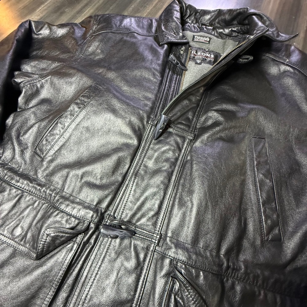 Wilsons‎ Leather Jacket Mens 1X Thinsulate Lined Thermal Black Parka Coat - Picture 6 of 8